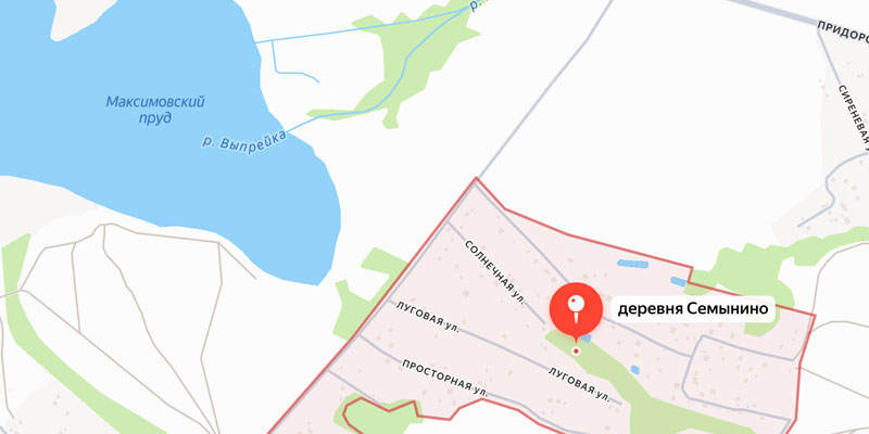 схема Яндекс катр с меткой д. Семынино.